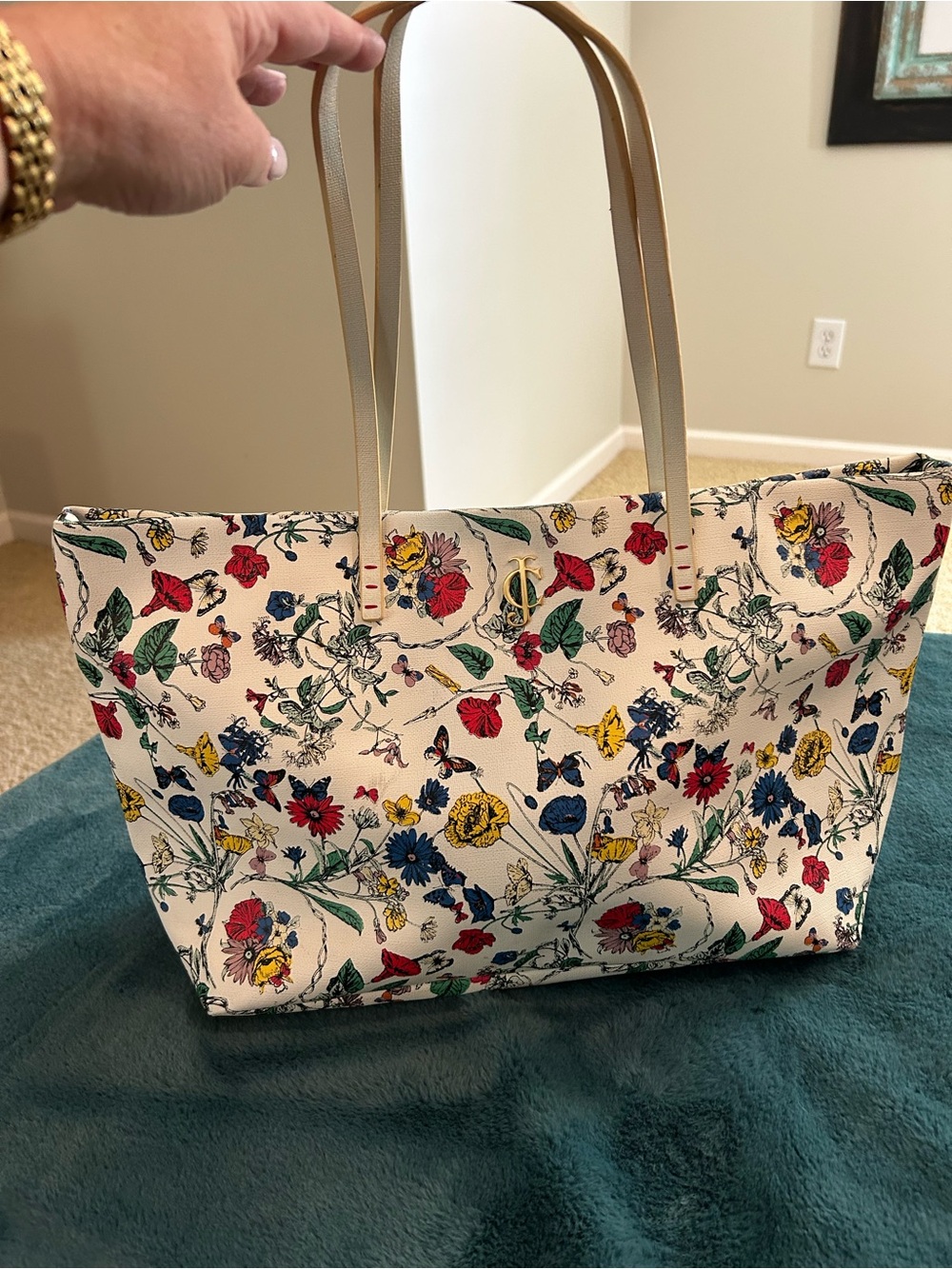 Juicy Couture Floral Print Tote Bag in Cream